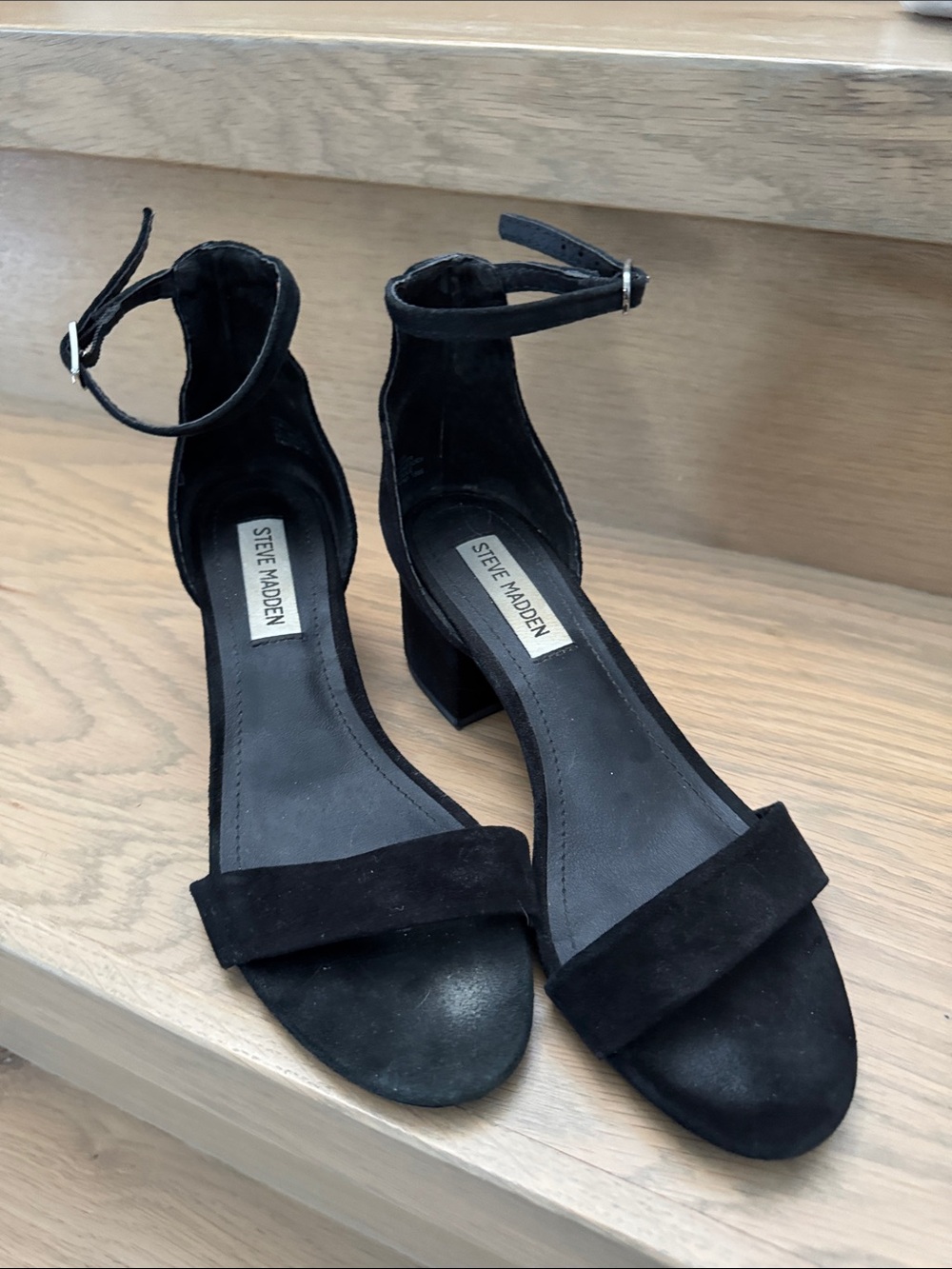 Steve Madden Irenee Black Suede Ankle-Strap Block Heel Sandals